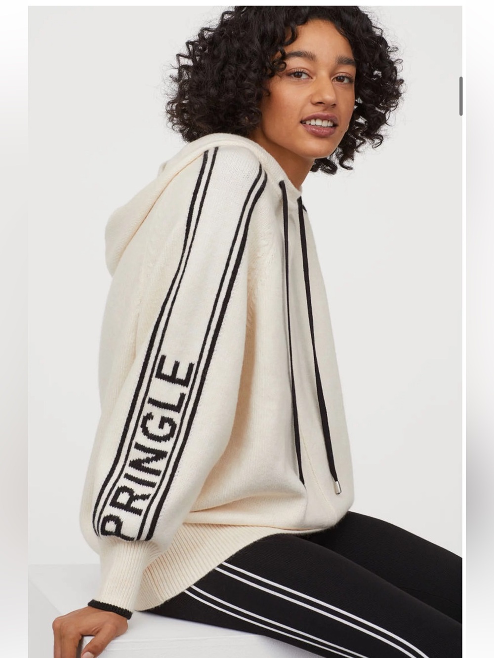 Pringle X H and M Cream Knit Hoodie with Black Striped Sleeve Logo- worn twice